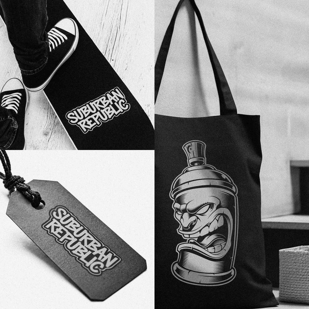 suburban republic items customized with the logo created by wilbrock created agency